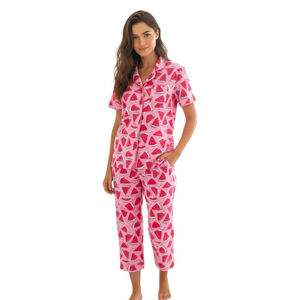 Munki Munki Watermelon Print Pajama Set Short Sleeve Top Capri Pants L